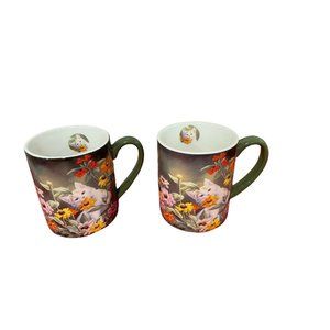 Don”t eat the zinnias coffee mugs by Lang adorable cats with flowers Set Of 2.